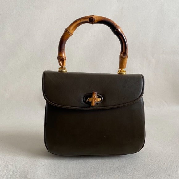 Vintage Meyers Purse Accordian Brown Bamboo Handle Tiki Mid Century Handbag - Picture 2 of 14